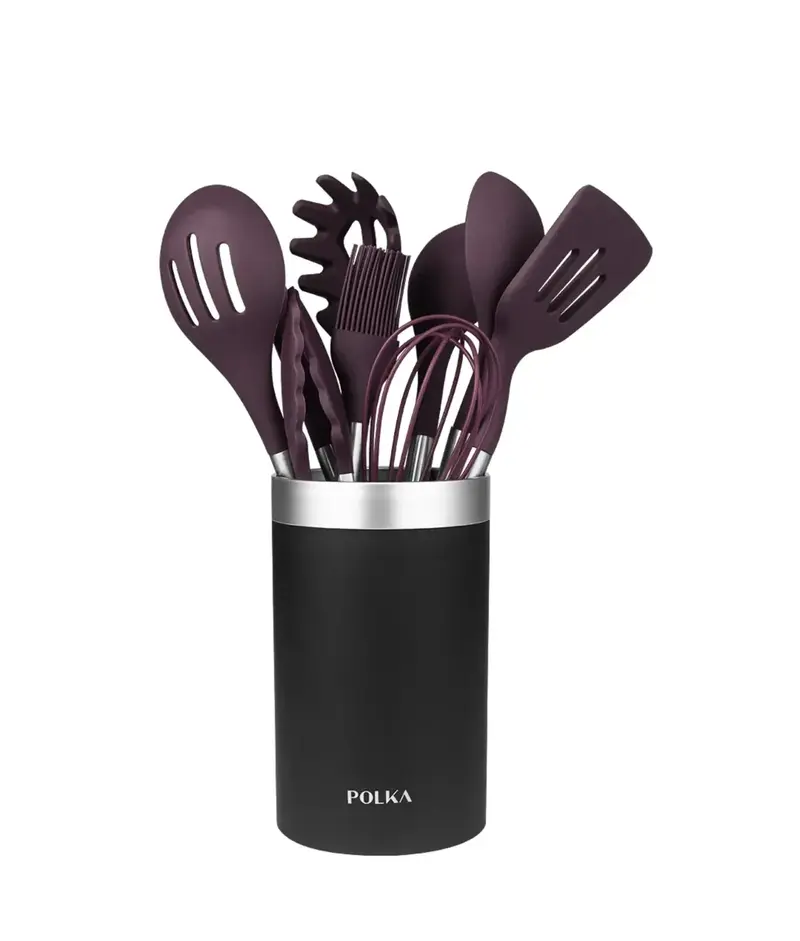 Set de Utensilios de Cocina Morados de Silicona con Mango de Acero - 9 Piezas de Cecotec