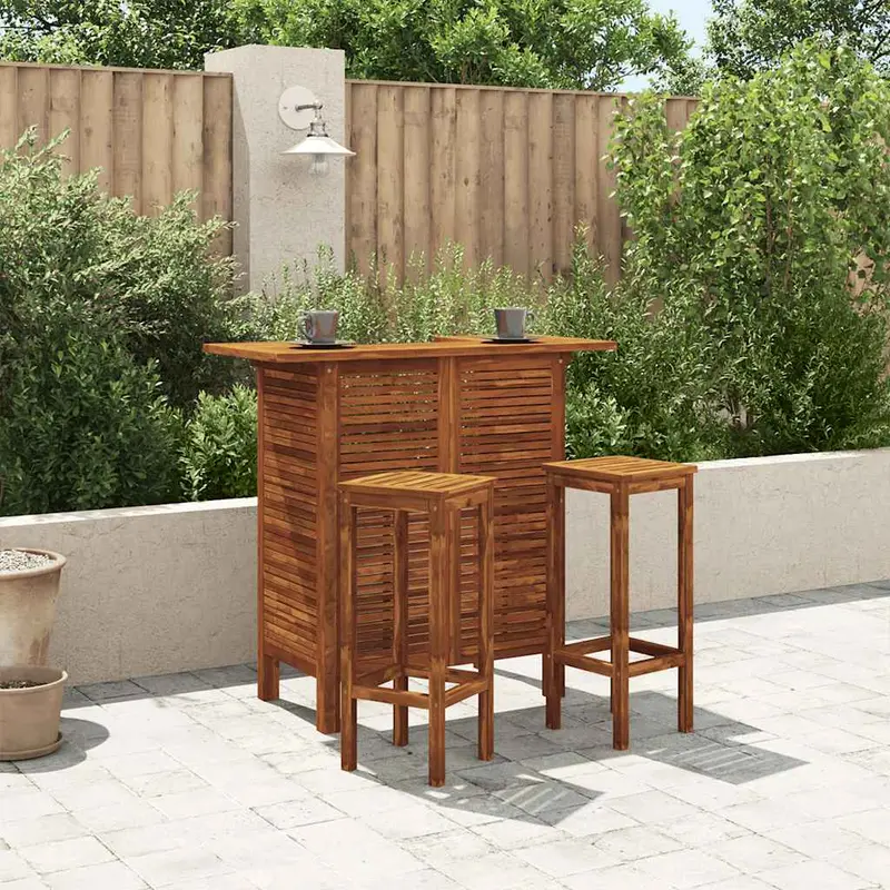 Set mesa de bar y sillas 3 piezas de madera de acacia maciza
