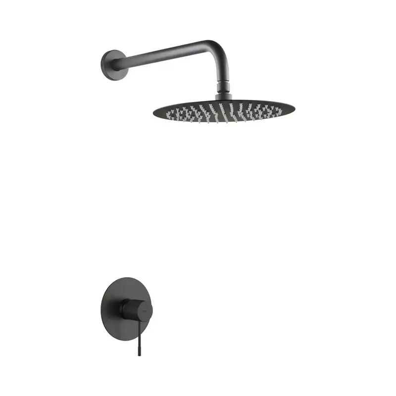 Set monomando empotrado 1 vía Line con rociador black gun metal Imex