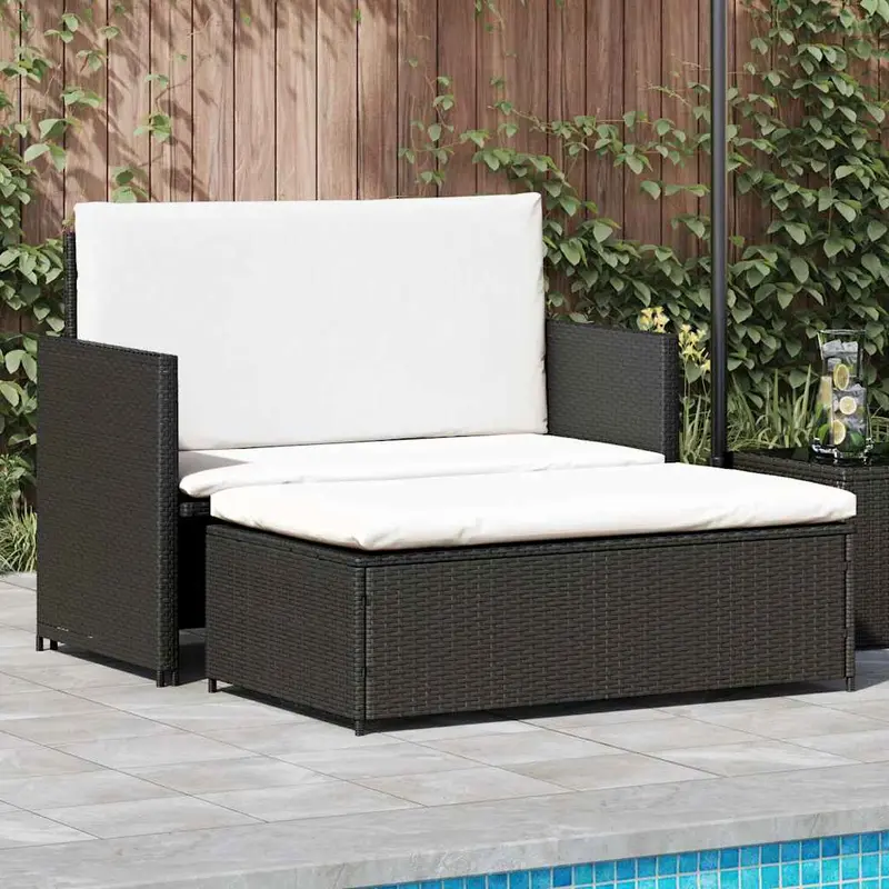 Set muebles de jardín 2 piezas y cojines ratán sintético negro