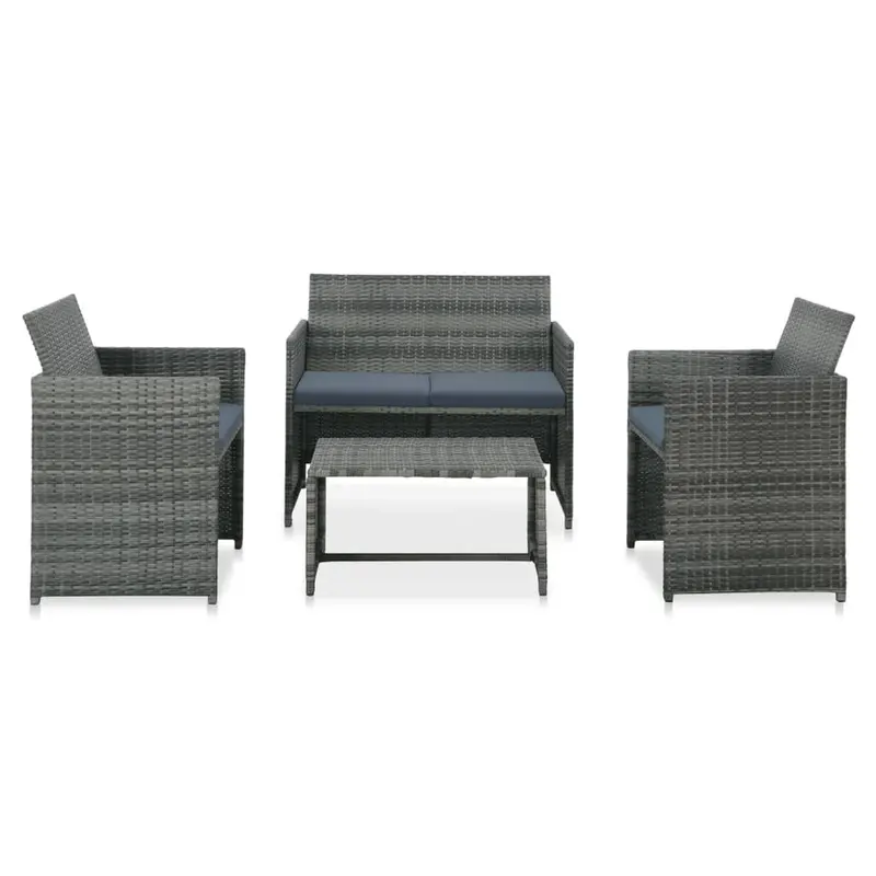 Set muebles de jardín 4 piezas y cojines ratán sintético gris