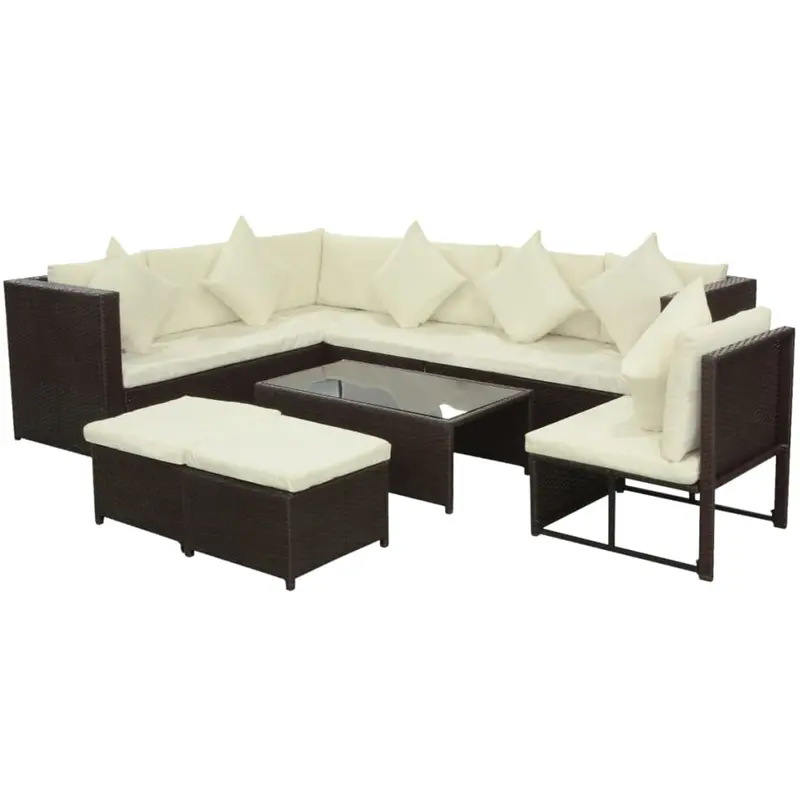 Set muebles de jardín 8 piezas y cojines ratán sintético marrón