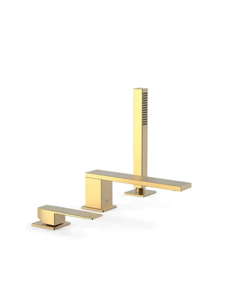 Set para bañera con grifo monomando y ducha de mano con inversor incorporado en oro mate Slim TRES