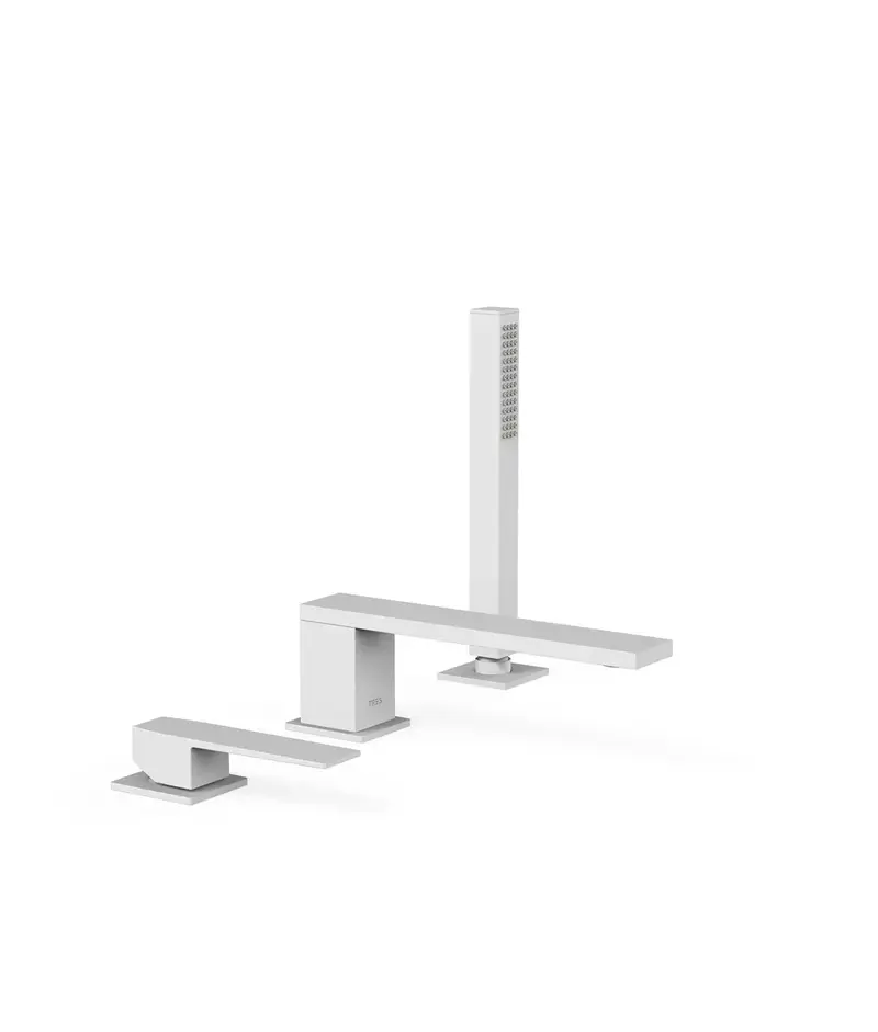 Set para bañera con grifo monomando y teleducha con inversor integrado acabado blanco mate Slim TRES
