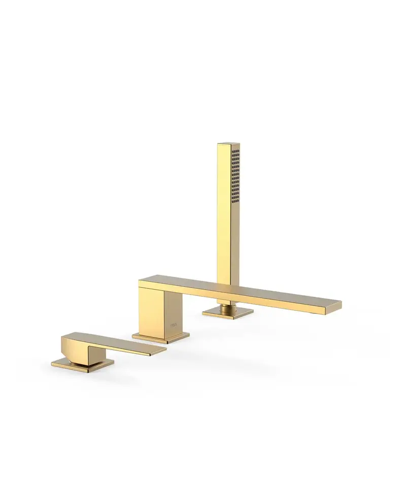 Set para bañera con grifo monomando y teleducha con inversor integrado acabado oro mate Slim TRES