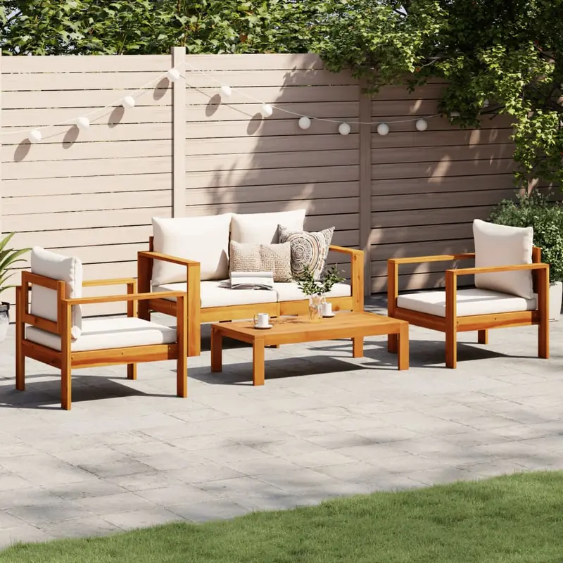 Set sofás de jardín con cojines 4 pzas madera maciza de acacia