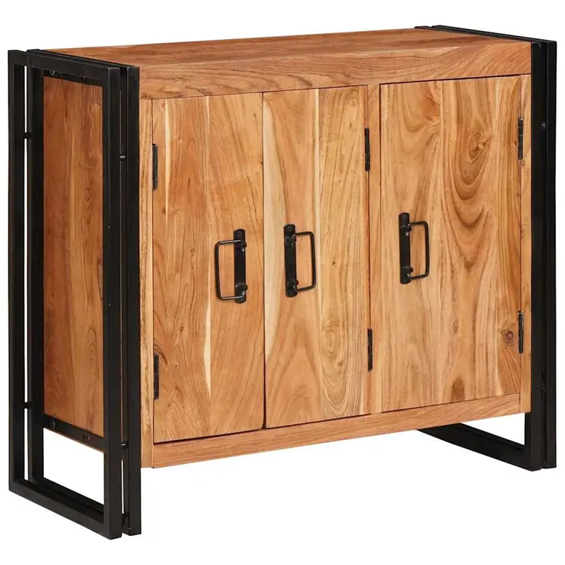 Sideboard con puertas Marrón Madera maciza de Acacia y Metal
