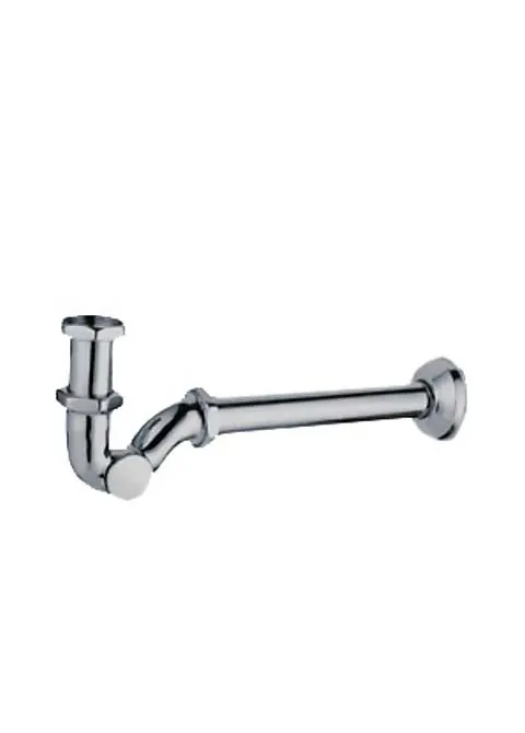 Sifón de lavabo con caño curvo articulado y registro de latón brillante TRES