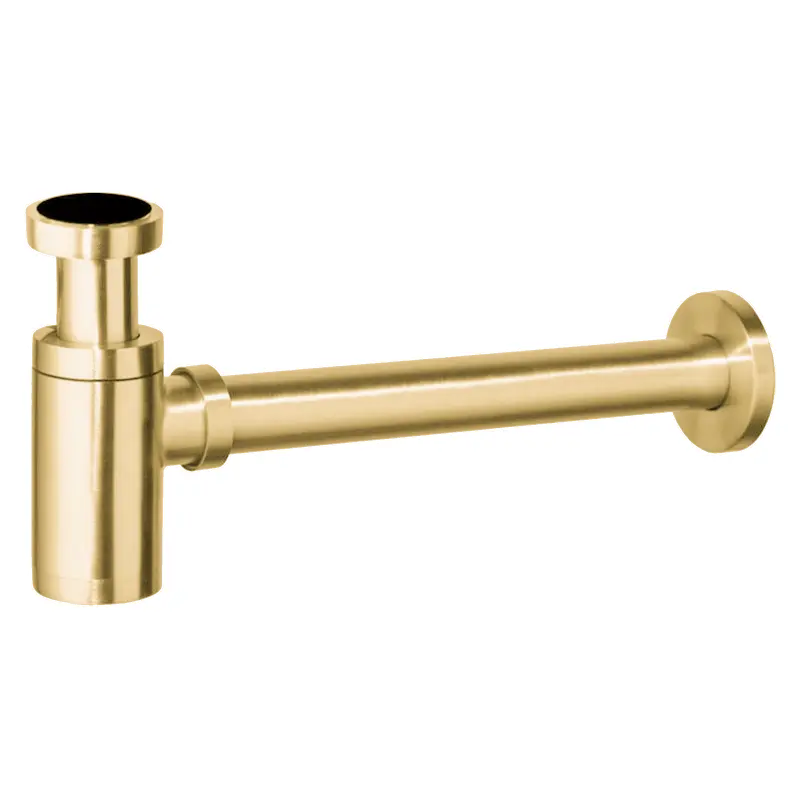 Sifón de lavabo visto redondo dorado cepillado de Valaz