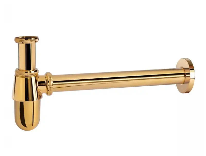 Sifón para lavabo tipo botella con tubo inferior extensible de latón acabado en oro TRES