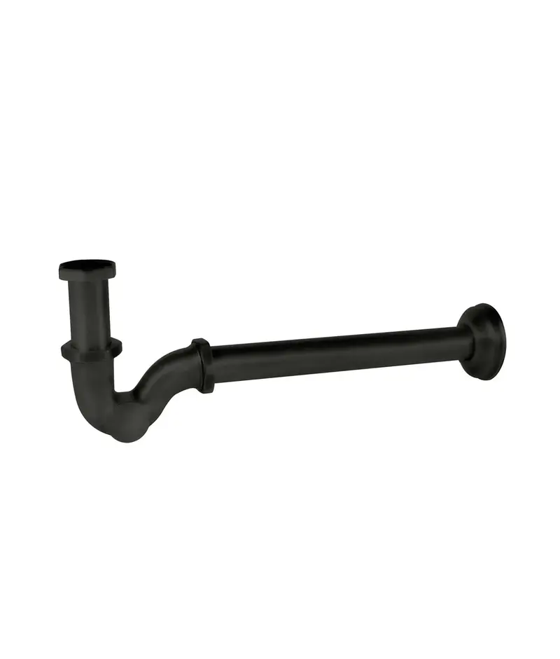 Sifón telescópico con registro para lavabo y acabado negro mate Tres