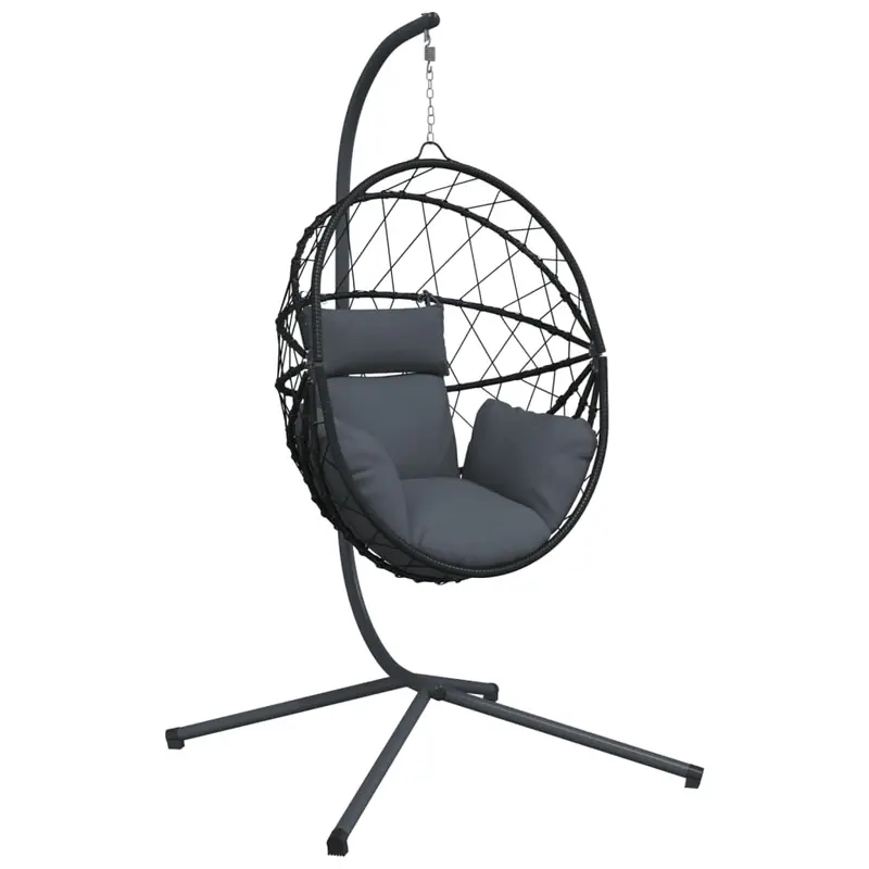 Silla colgante huevo con soporte ratán y acero antracita