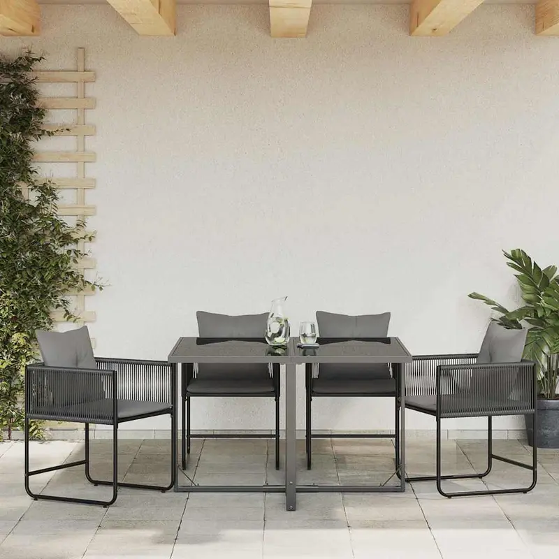 Silla con cojín 4 pcs Negro y Antracita Ratán sintético