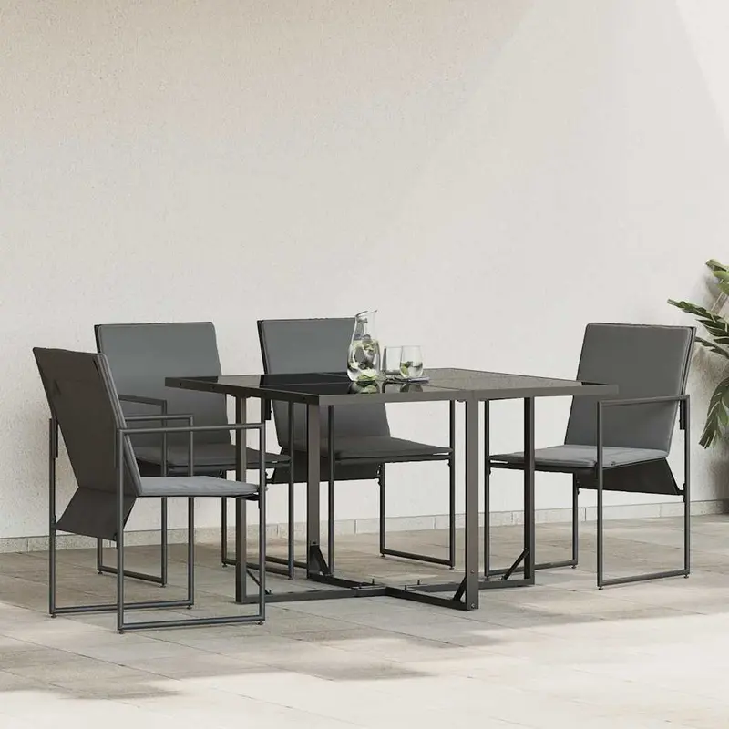 Silla con cojín 4 pcs Negro y Antracita Textileno