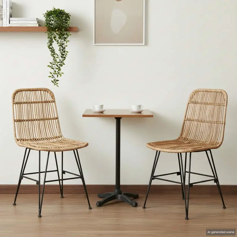 Silla de comedor 2 pcs Natural 41 x 55 x 85 cm Ratán y acero