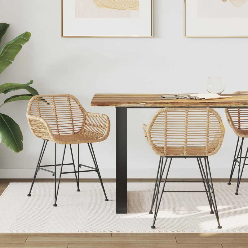 Silla de comedor 2 pcs Ratan e Hierro Natural 55 x 50 x 74 cm