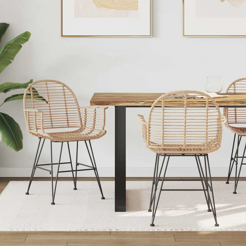 Silla de comedor 2 pcs Ratan e Hierro Natural 57 x 55 x 85 cm