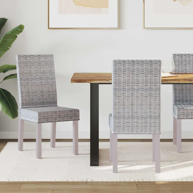 Silla de comedor 2 pcs Ratán Kubu y Madera de Caoba Sólida
