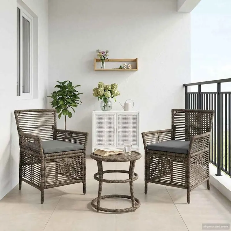 Silla de exterior 2 pcs Gris y Gris Oscuro ratán sintético