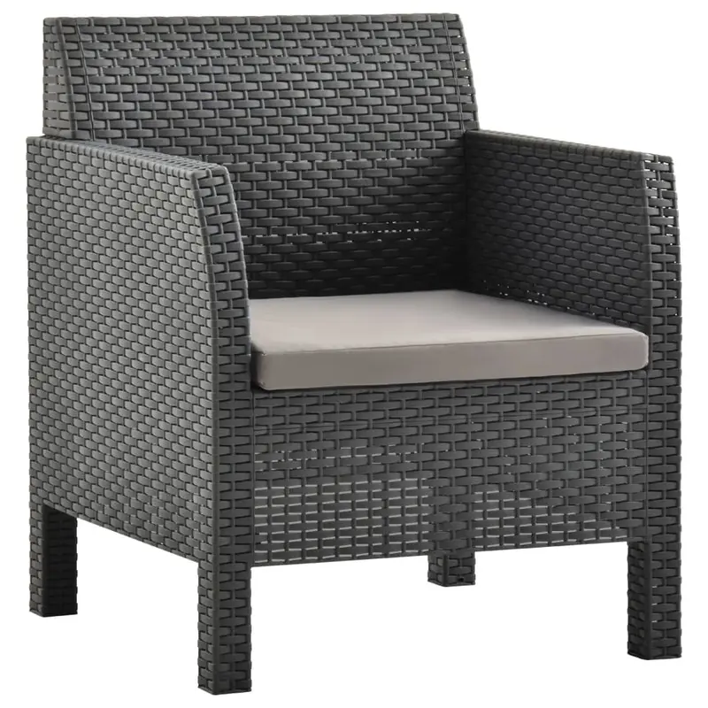 Silla de jardín con cojín antracita 63x65x76 cm ratán PP