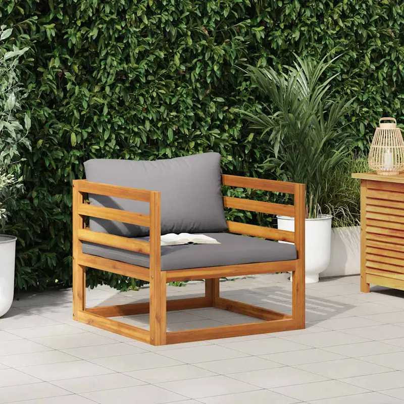 Silla de jardín con cojines gris oscuro madera maciza acacia