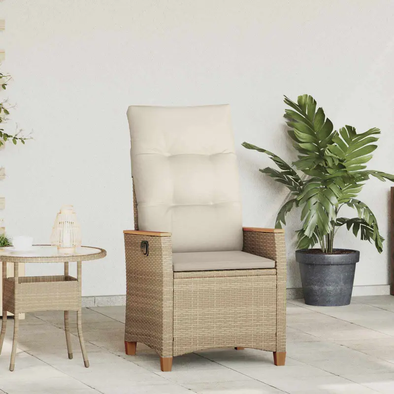 Silla de jardín reclinable Beige y Crema 64 x 57,5 x 112 cm