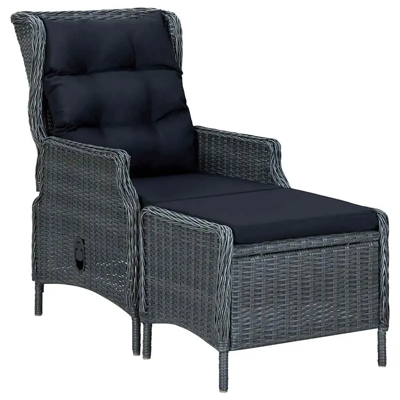 Silla de jardín reclinable con reposapiés ratán PE gris oscuro