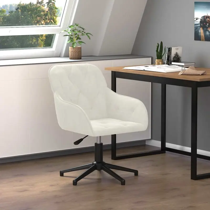 Silla de oficina giratoria de terciopelo color crema