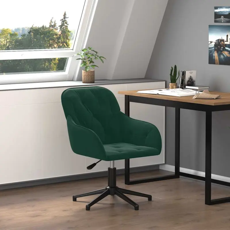 Silla de oficina giratoria de terciopelo verde oscuro