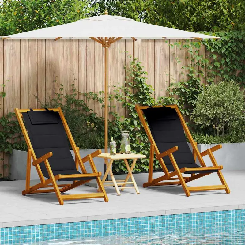 Silla de playa con cojín 2 pcs Marrón Madera de Acacia Sólida