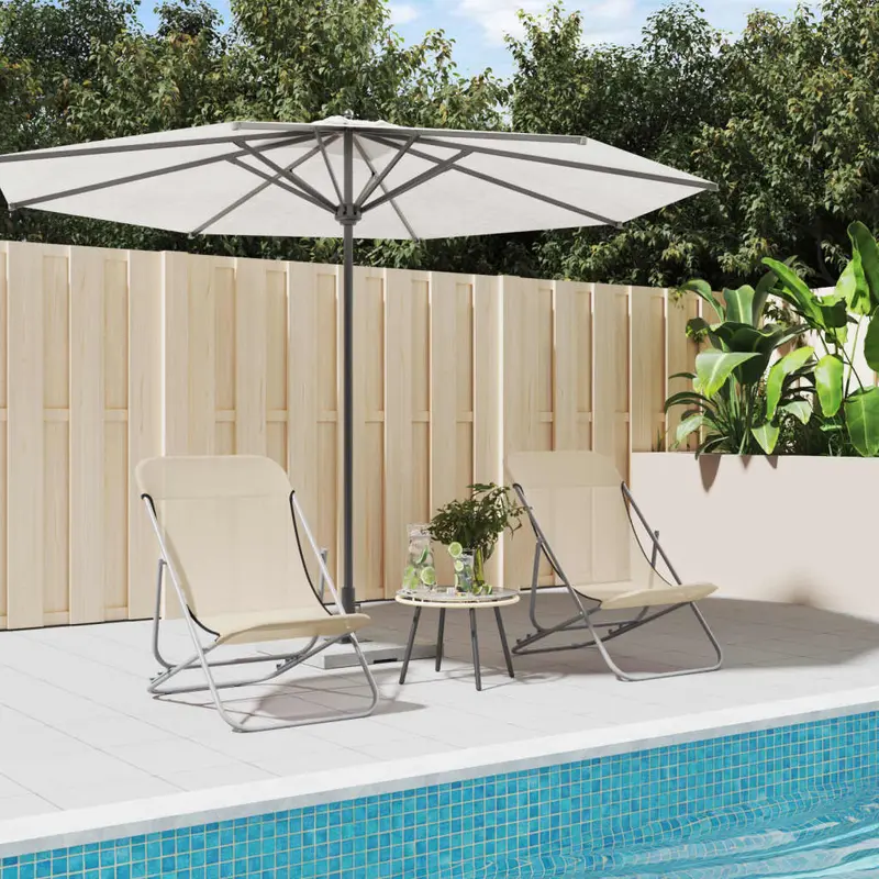 Silla de playa plegable 2 uds acero recubierto textilene crema