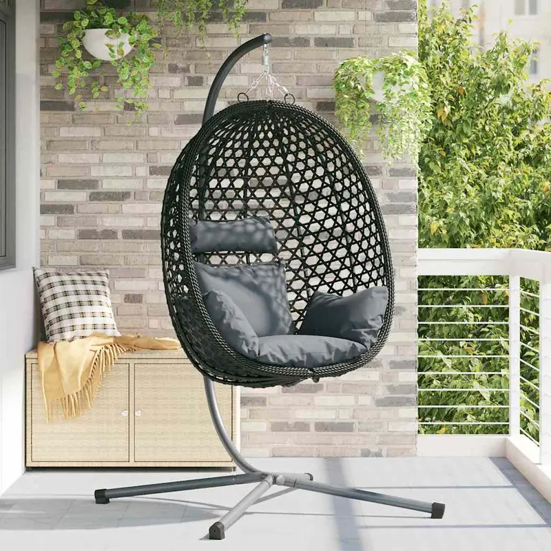 Silla huevo colgante Antracita y negro 104 x 100 x 191 cm