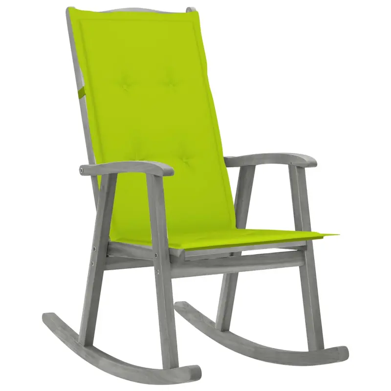 Silla mecedora con cojín madera maciza de acacia gris