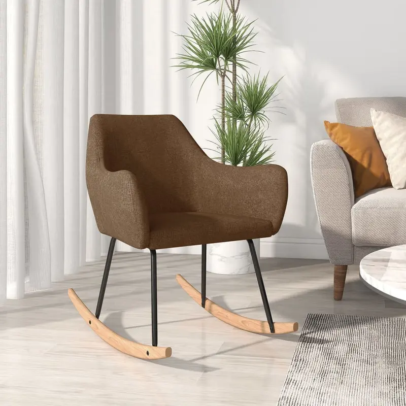 Silla mecedora de tela marrón