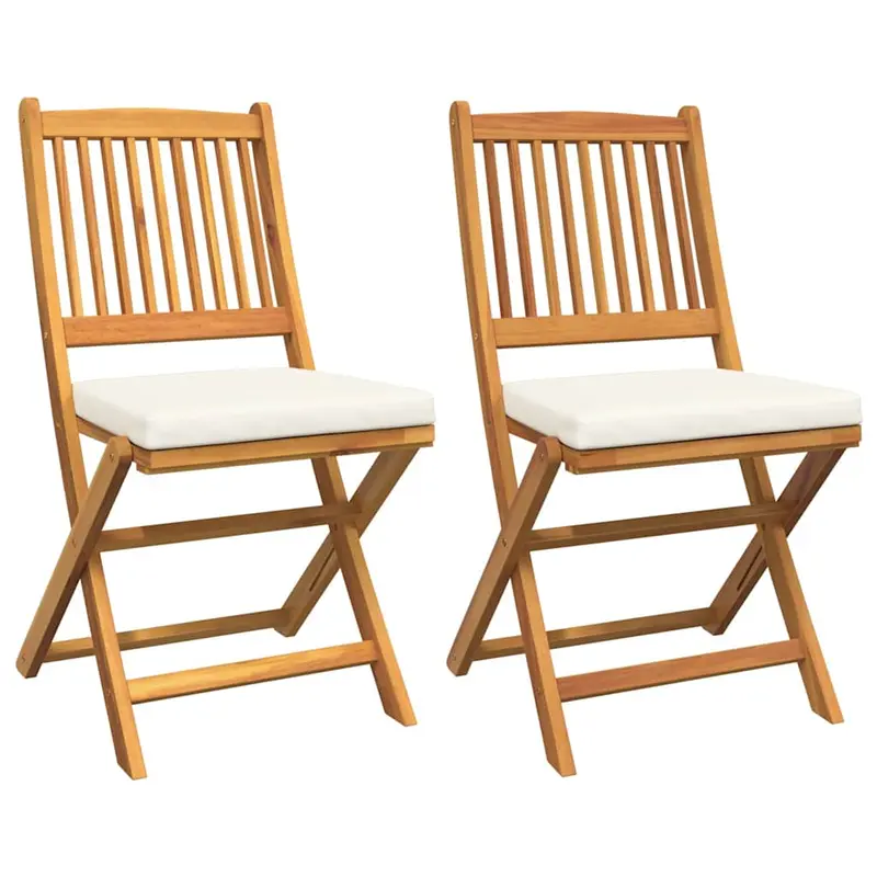 Silla Plegable con cojín 2 pcs Marrón Madera maciza de Acacia
