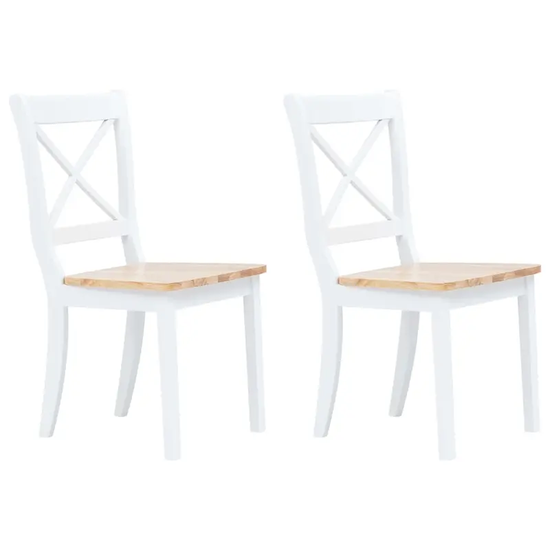 Sillas comedor 2 uds madera maciza caucho blanco y madera claro