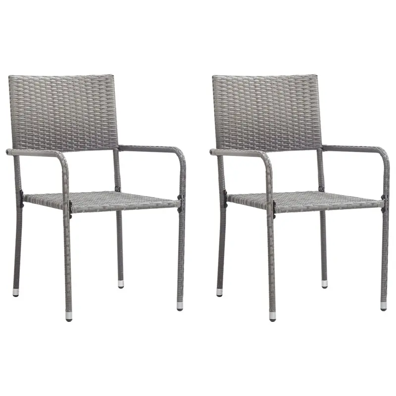 Sillas comedor de jardín apilables 2 uds ratán sintético gris
