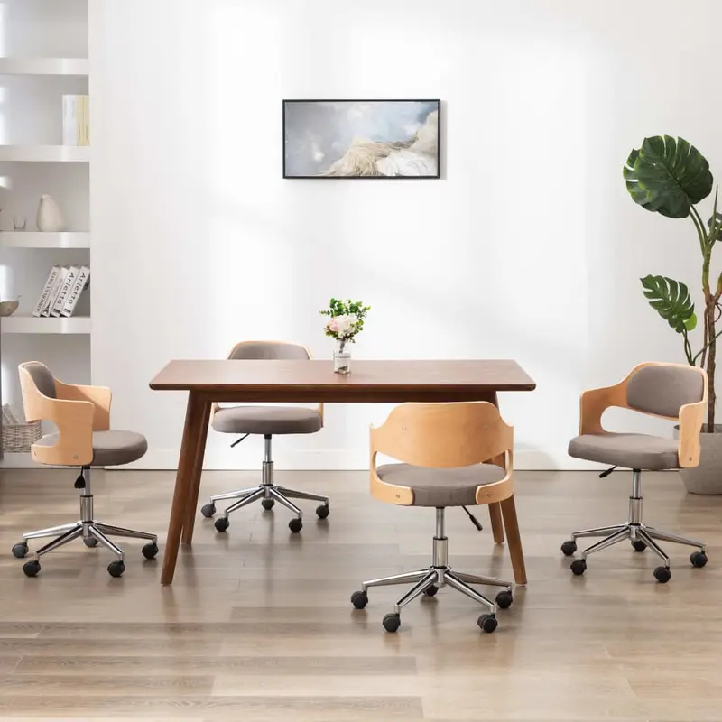 Sillas comedor giratorias 4 uds madera curvada tela gris taupe