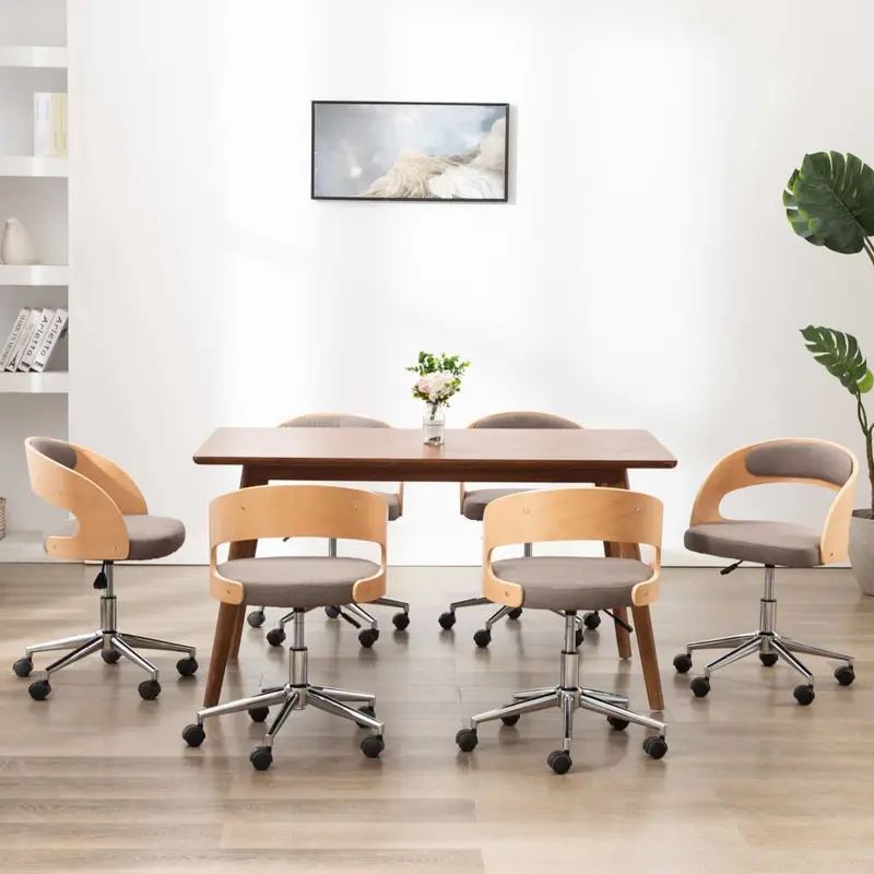 Sillas comedor giratorias 6 uds madera curvada tela gris taupe