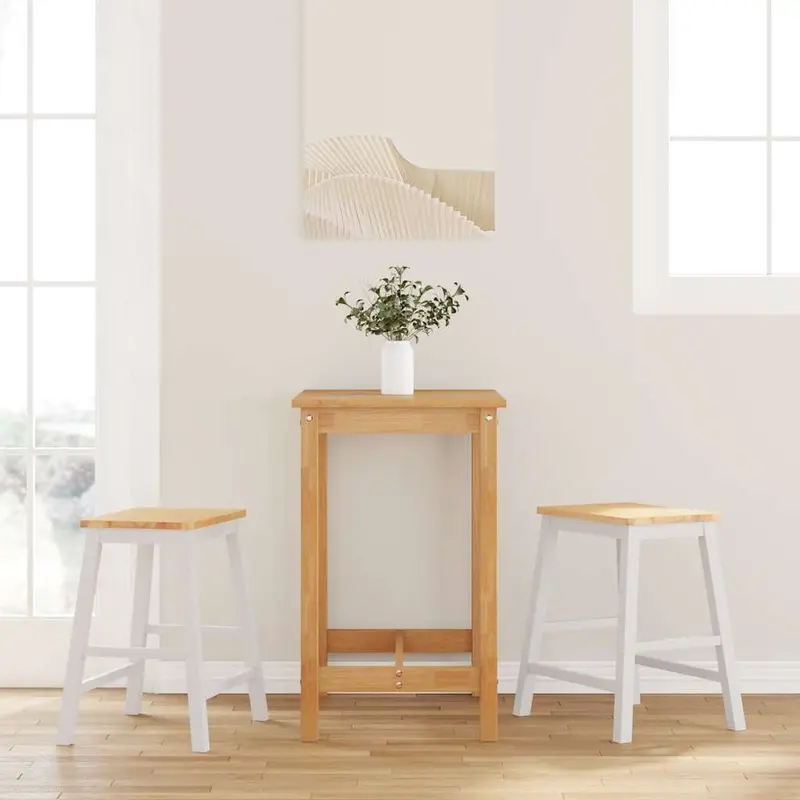 Sillas de bar 2 uds madera maciza blanca caucho