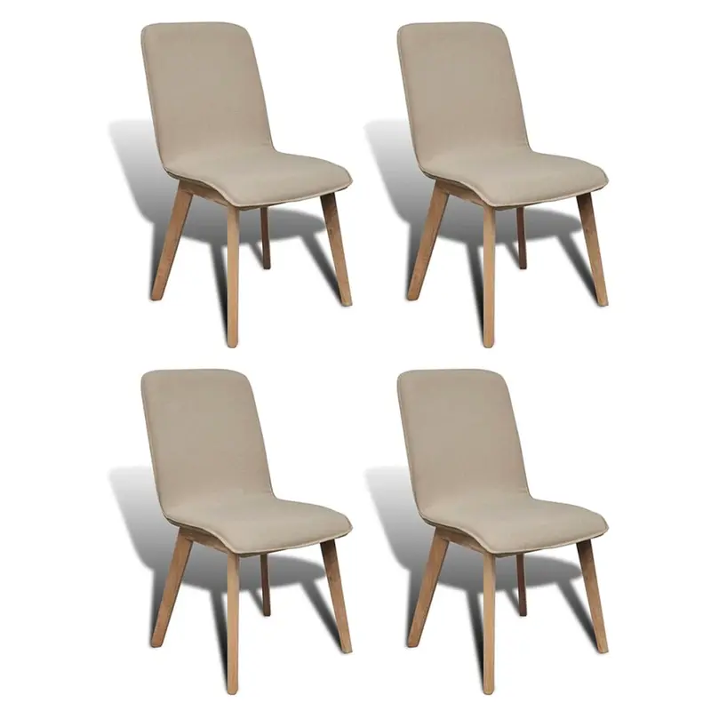 Sillas de comedor 4 uds tela y madera maciza de roble beige