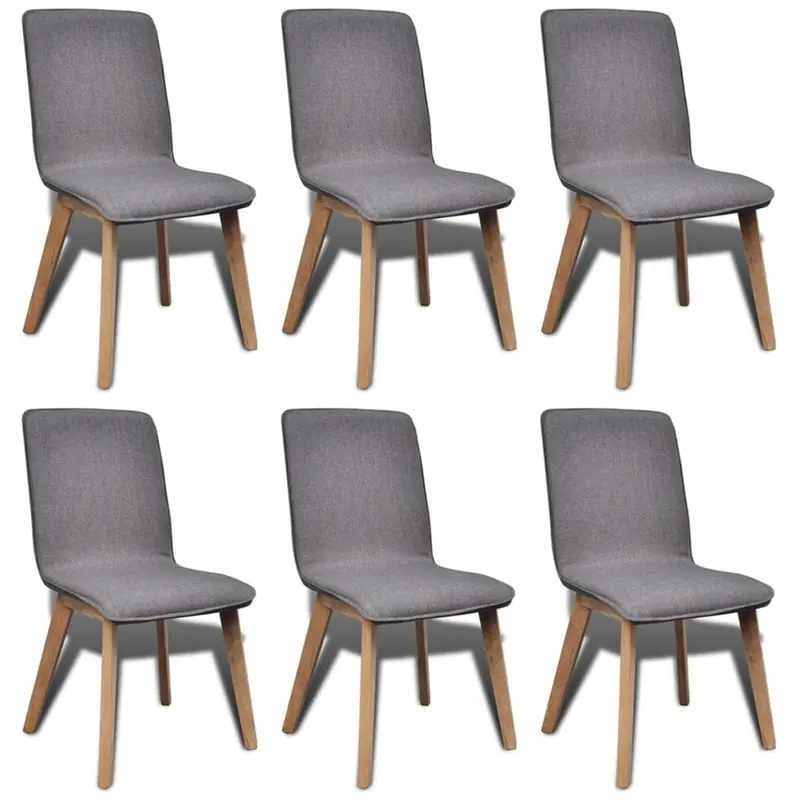 Sillas de comedor 6 uds tela gris y madera maciza de roble