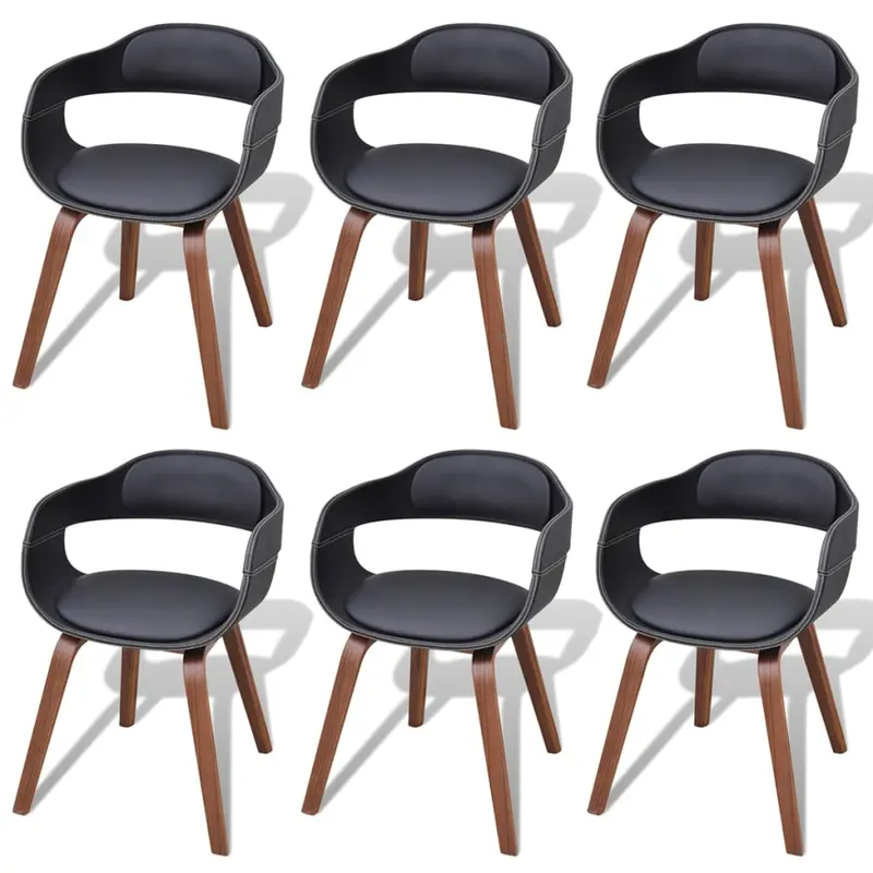 Sillas de comedor 6 unidades madera y cuero sintético negro