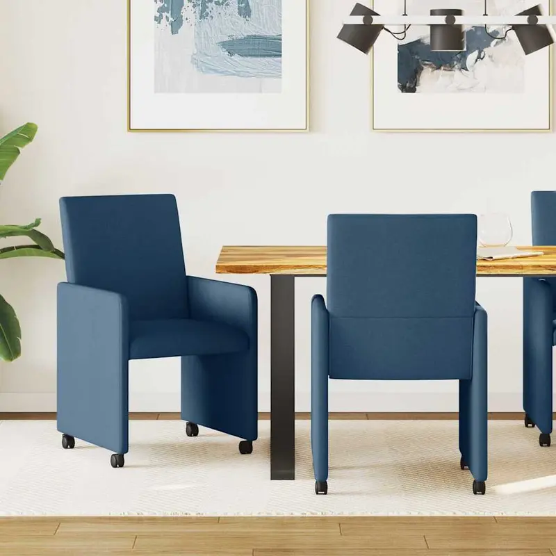 Sillas de Comedor con Ruedas 2 pcs Azul 57 x 66 x 94 cm tela