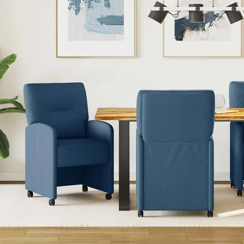 Sillas de Comedor con Ruedas 2 pcs Azul 57 x 67 x 95 cm tela