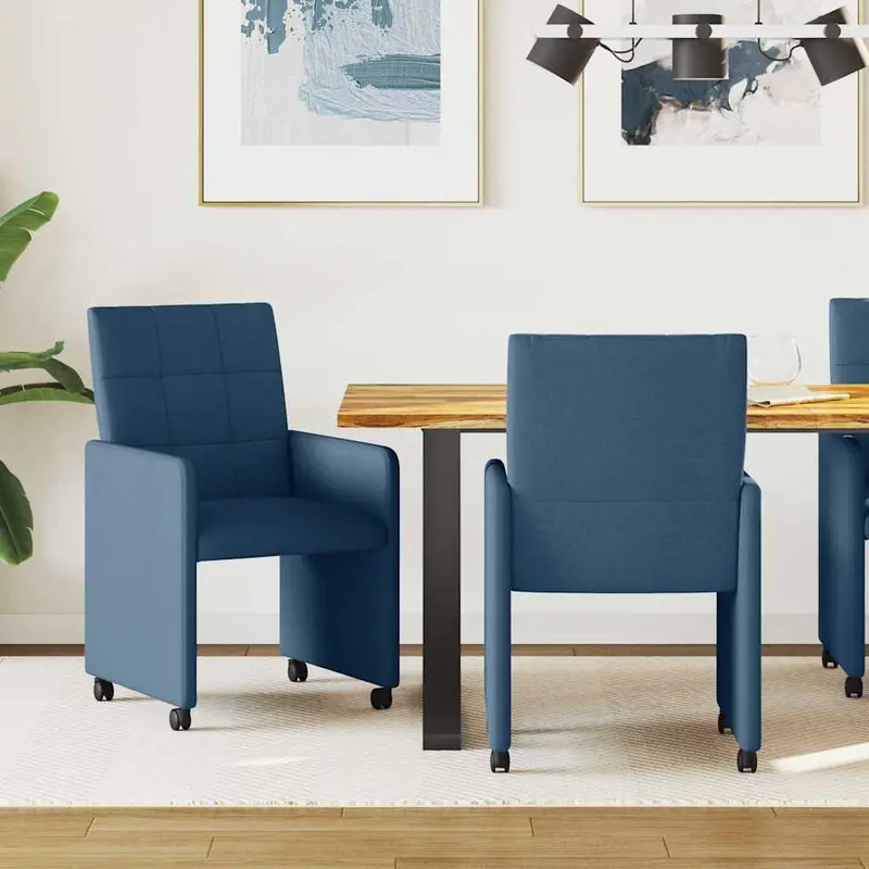 Sillas de Comedor con Ruedas 2 pcs Azul 58 x 65 x 94 cm tela