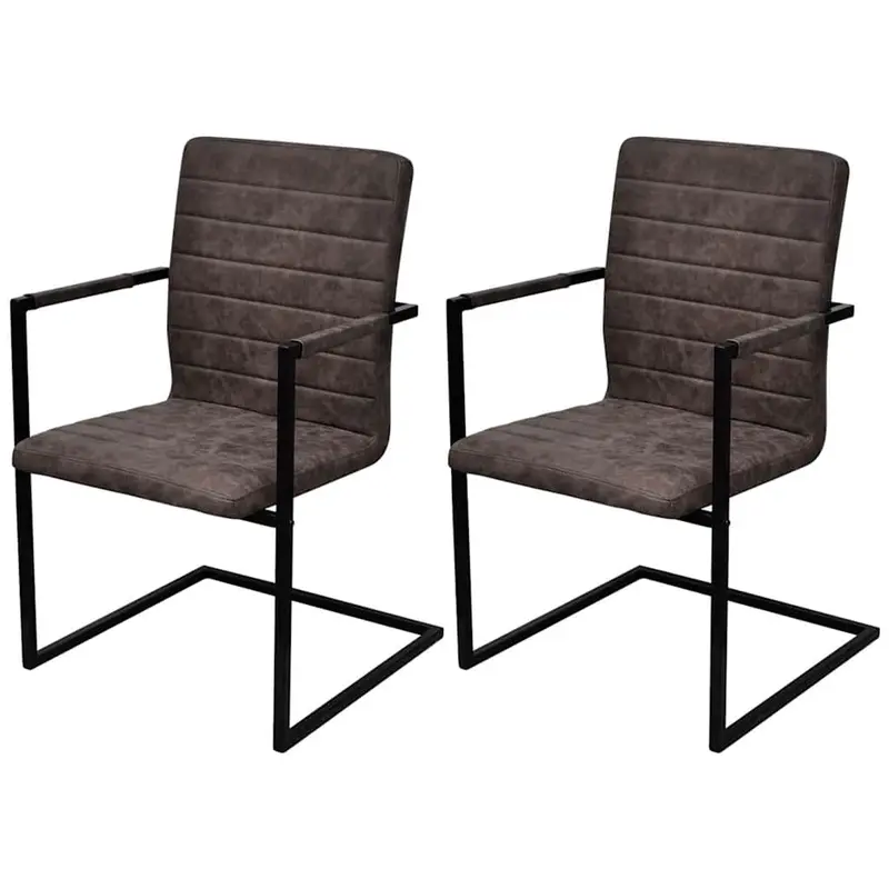 Sillas de comedor voladizas 2 unidades cuero sintético marrón oscuro