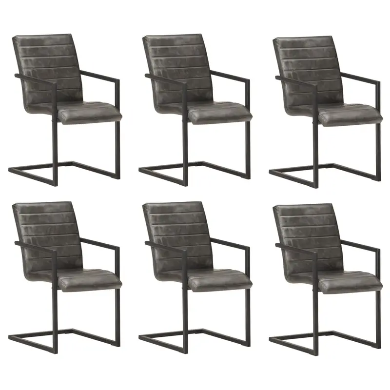 Sillas de comedor voladizas 6 uds cuero auténtico gris