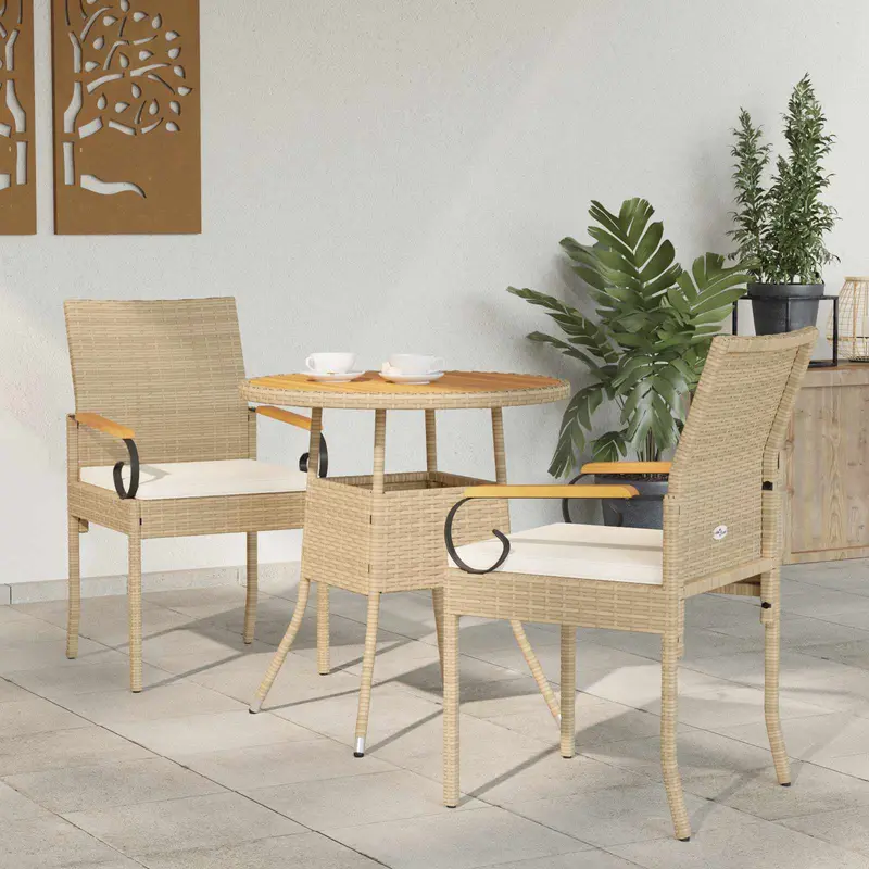 Sillas de jardín 2 pcs Beige y blanco crema Poliratán y Acacia