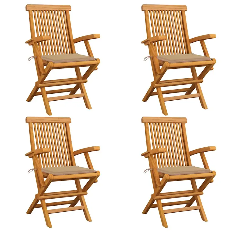 Sillas de jardín 4 uds madera maciza de teca con cojines beige